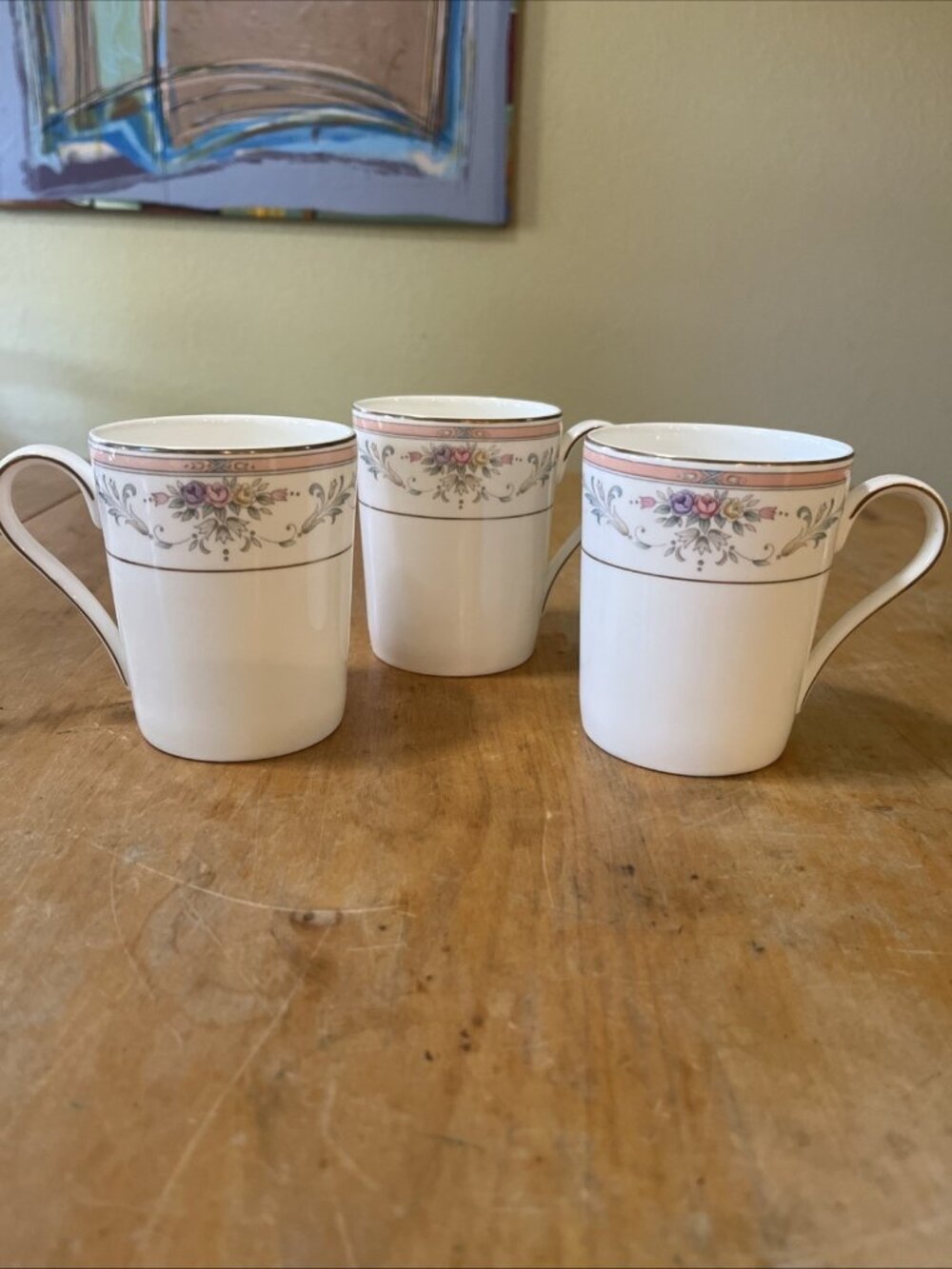Set of 3 Christopher Stuart Spring Crest Bone China Tall Mugs Gold Trim Floral